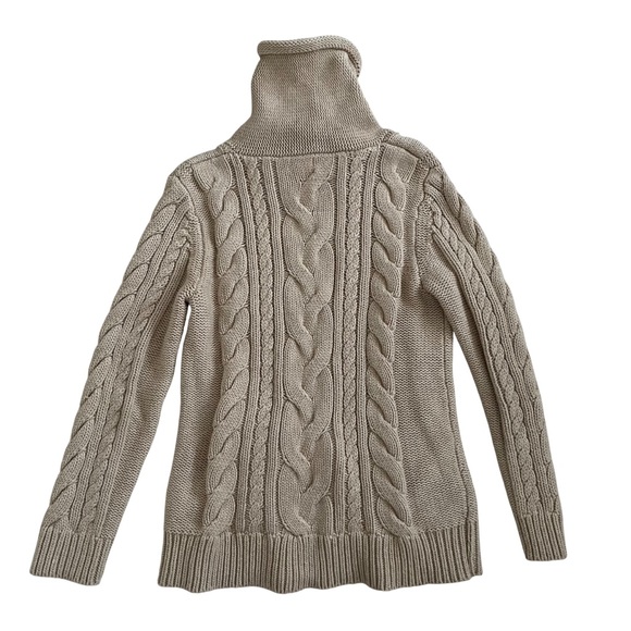 L.L. Bean Women's Double L Mixed-Cable Funnelneck Sweater Oatmeal Heather Small - Picture 4 of 9